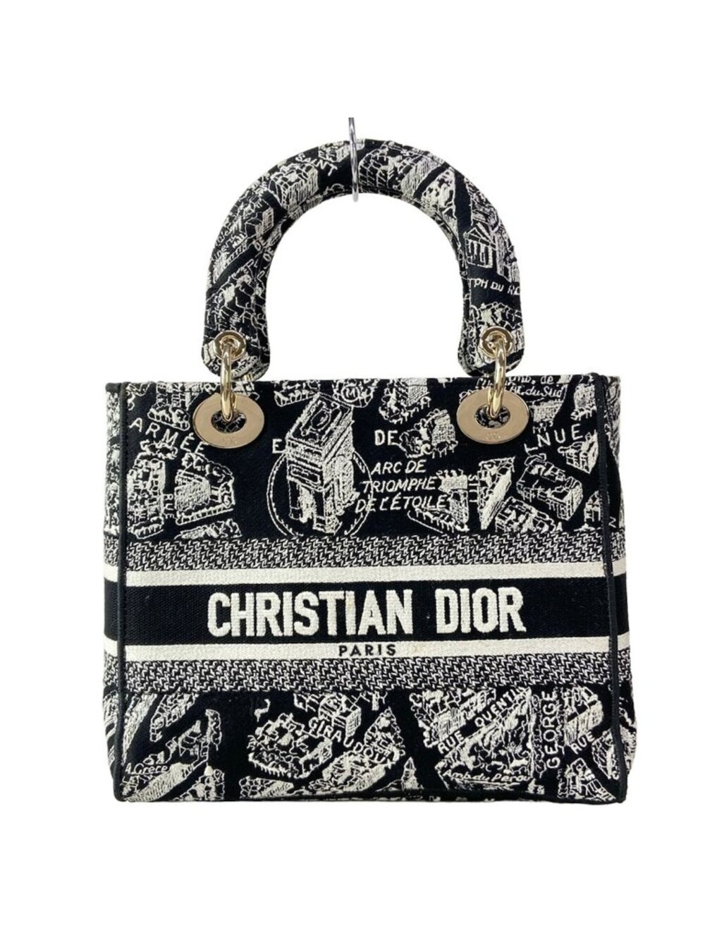Dior Handbag Lady D-lite Medium Bag Black White Gold